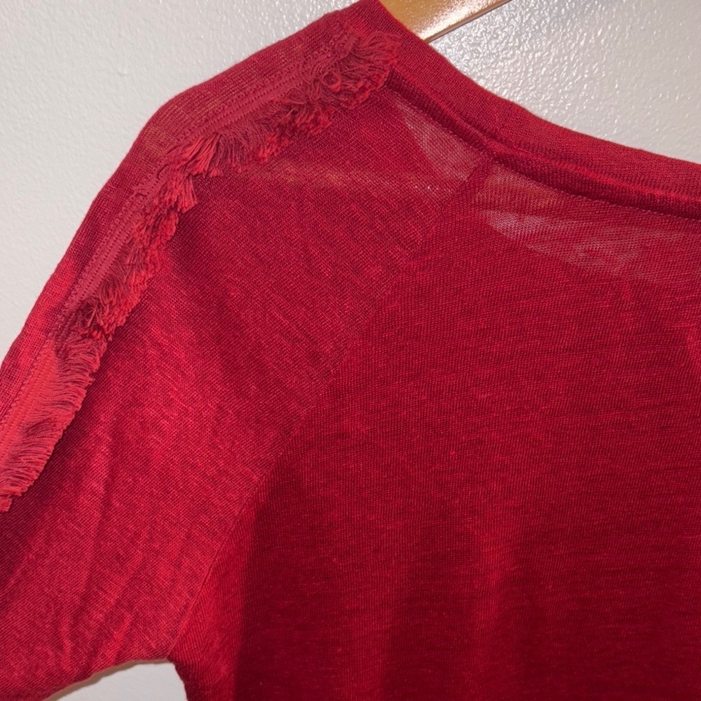 Zara Red Long Sleeve 100% Linen Top Medium - Picture 7 of 11